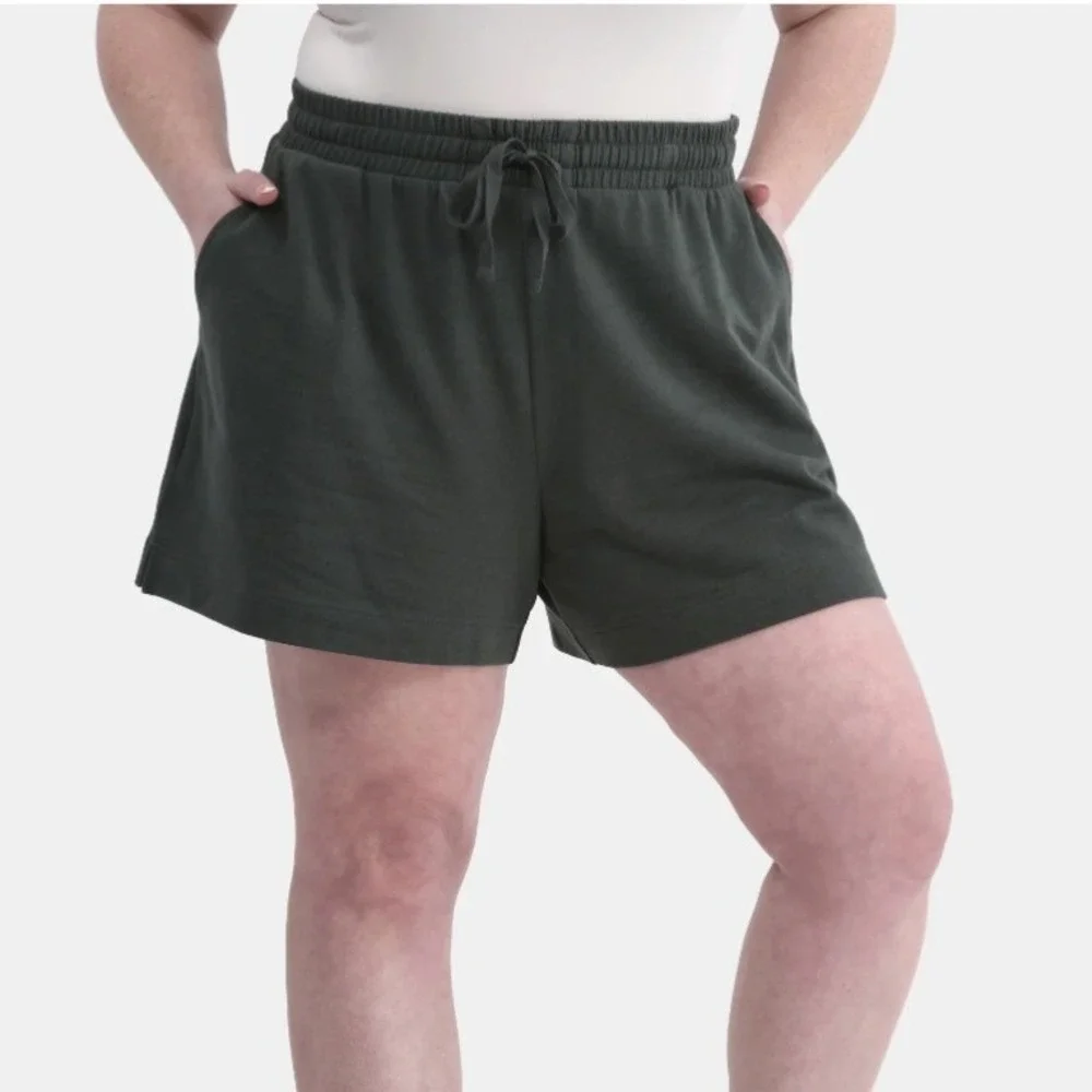 Terra & Sky French Terry Drawstring Knit Shorts 2X Dark Green Aloe New NWT